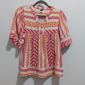 Old Navy Red and Orange Patterned Blouse